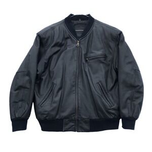 Mixed Blues Leather Bomber Jacket Size Large Quilted Y2K Coat Biker Rider Bike